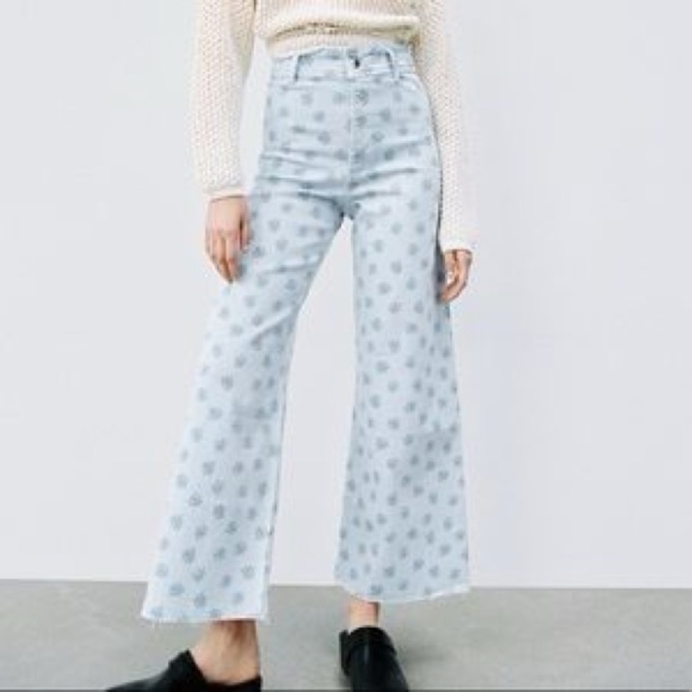 Zara Light Blue Marine Floral High Rise Jeans size 6 - Picture 2 of 10
